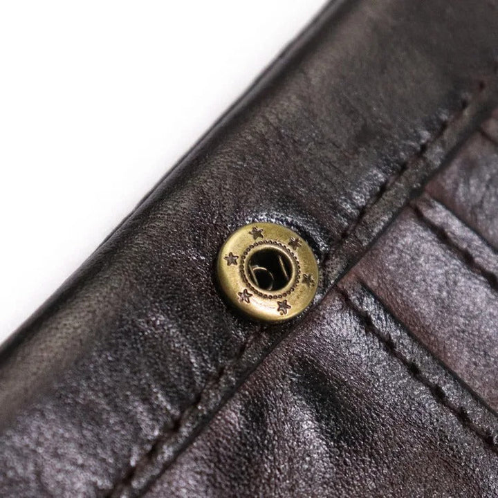 Leather Folded Wallet With Brass Snap Closure