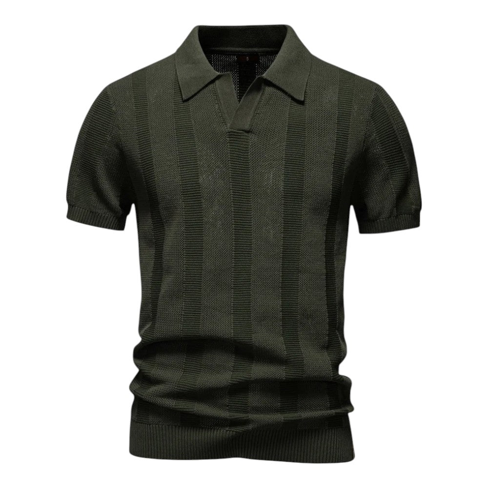 Men's Open-Knit Mesh Ribbed Hem Polo Shirt