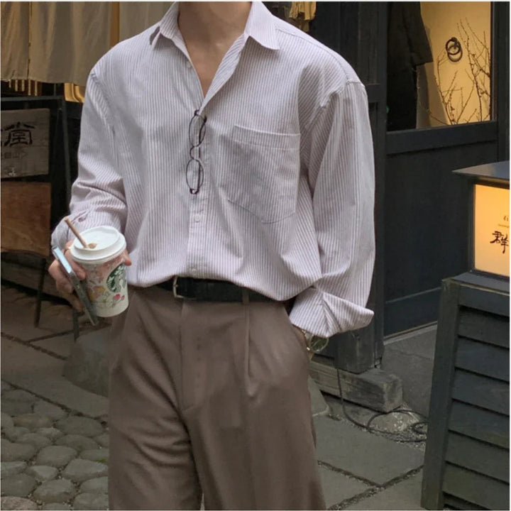 Oversized Striped Shirt Coat Long Sleeve Men Unisex Casual