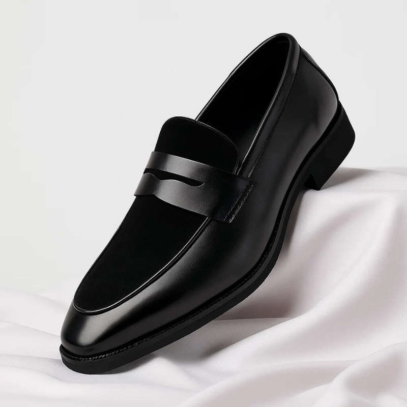 Men's Leather Slip-On Loafers Navy Blue Black