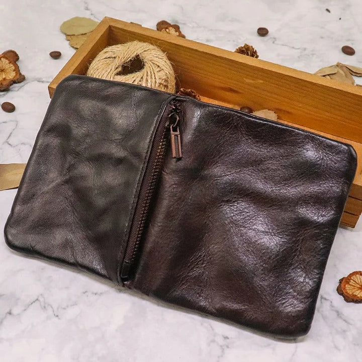 Leather Folded Wallet With Brass Snap Closure