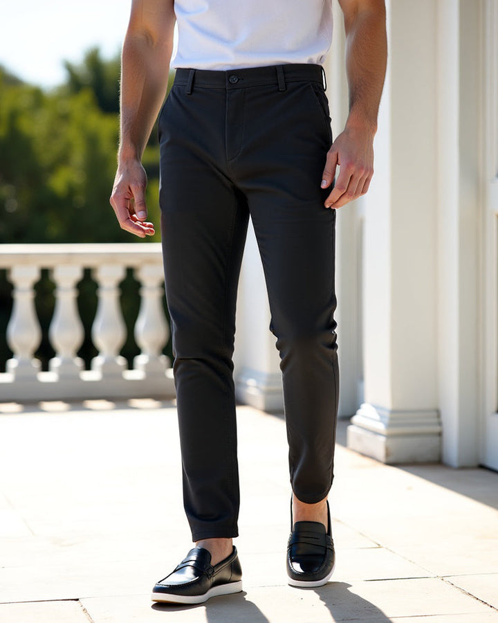Men's tapered chinos styled for a smart-casual look