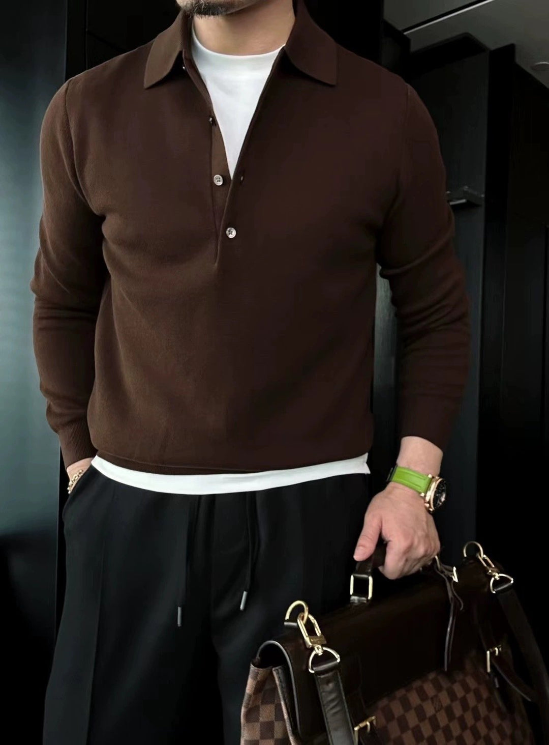 Men's Knitted Long Sleeve Polo Sweater