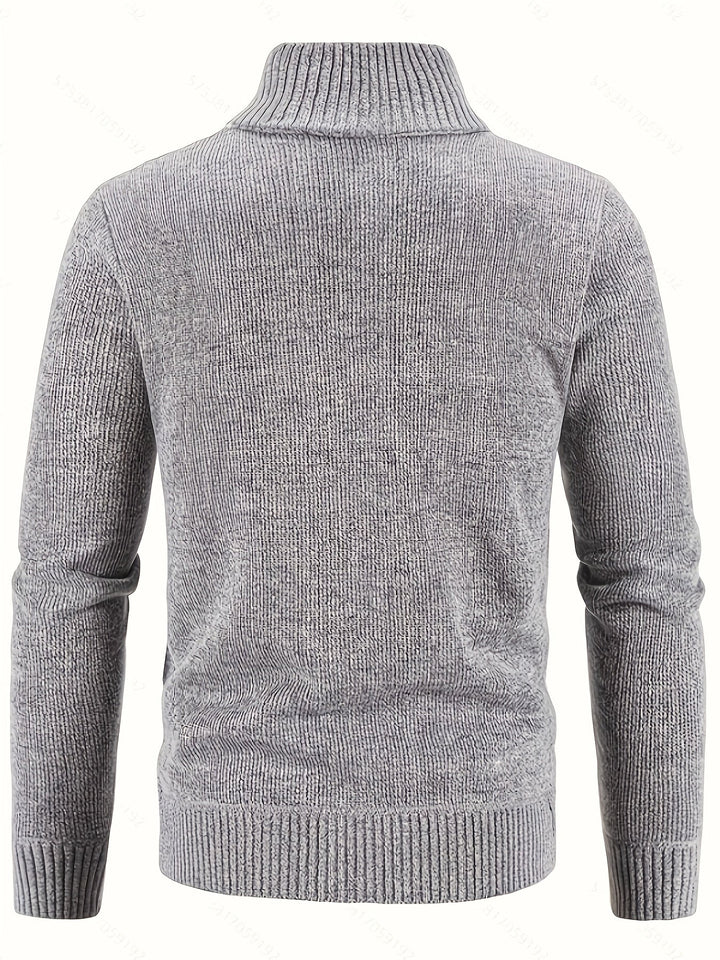 Full-length view of the textured knit cardigan for men