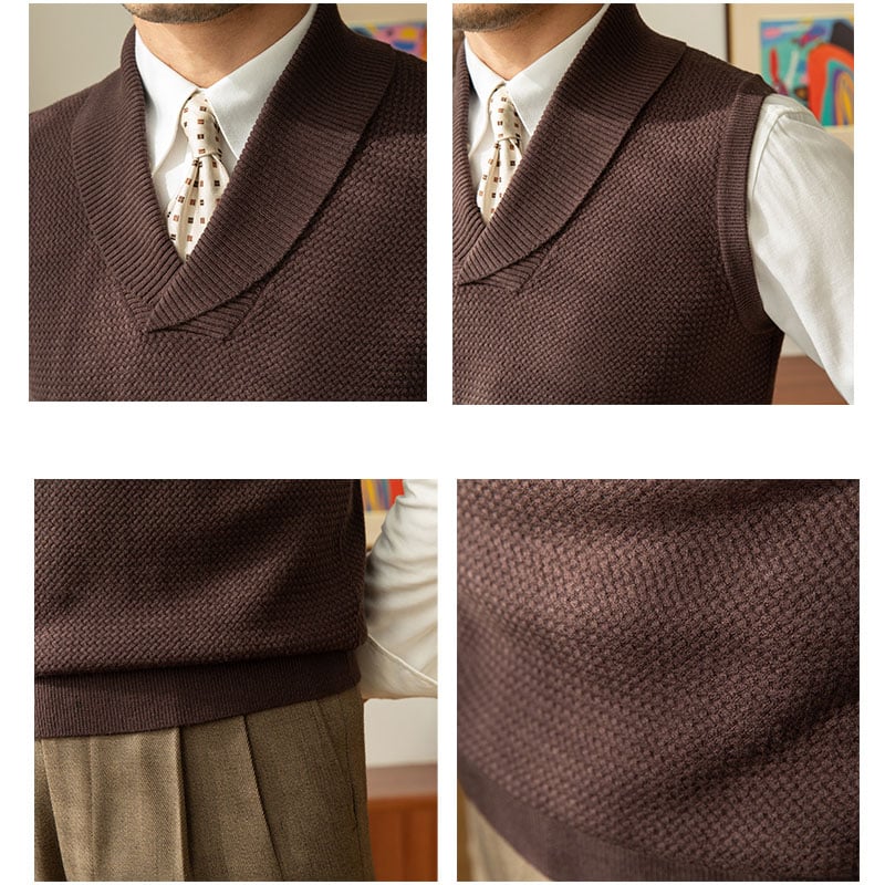 Men's Wool Knit V Neck Vest Solid Pattern