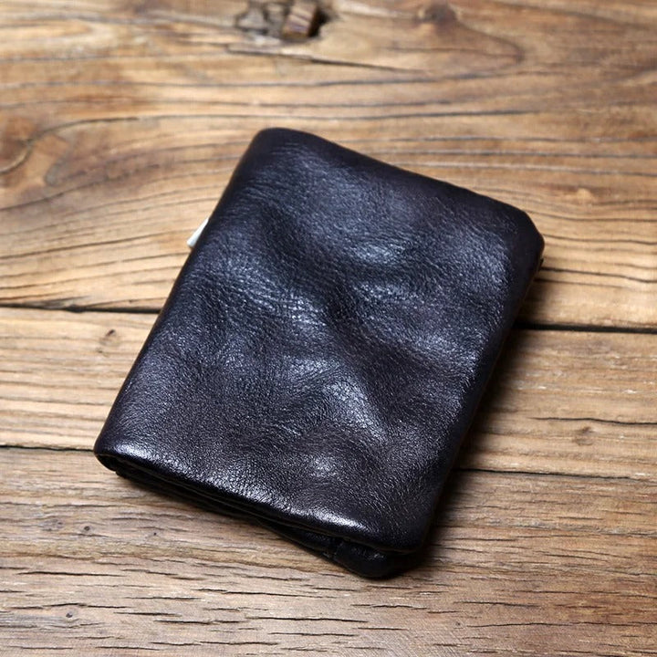 Full-Grain Leather Wallet Men's Compact Dual Closure Design