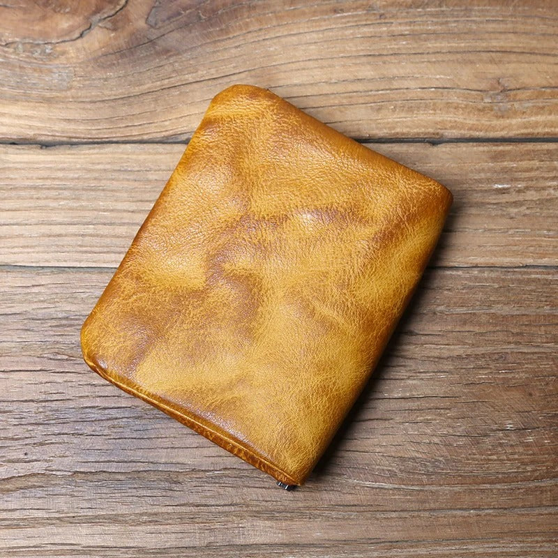 Full-Grain Leather Wallet Men's Compact Dual Closure Design