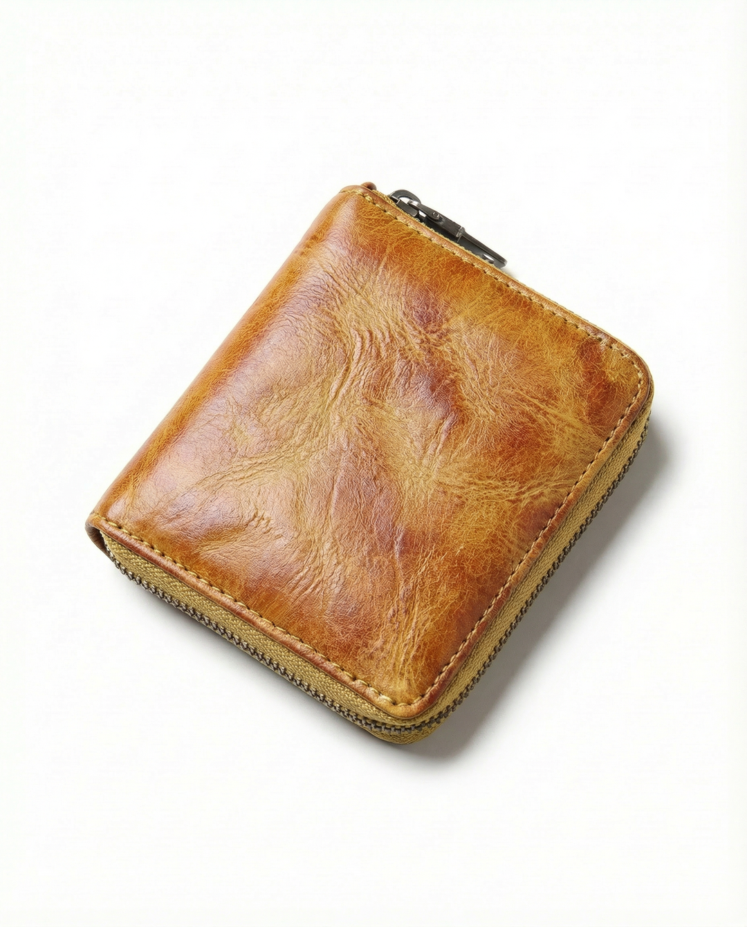 Compact Cowhide Leather Zip Wallet Men’s