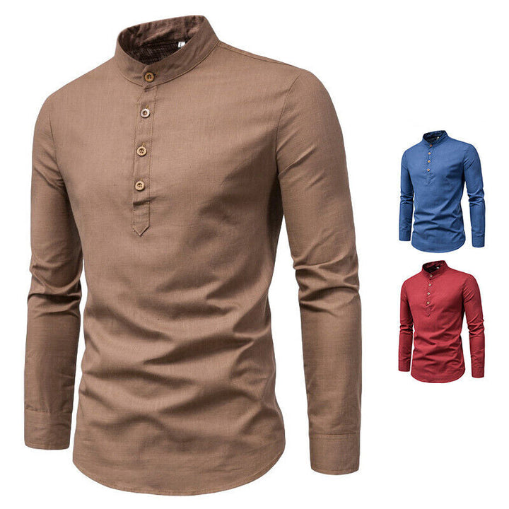 Men's Linen Shirt Stand-Up Collar Breathable Fabric