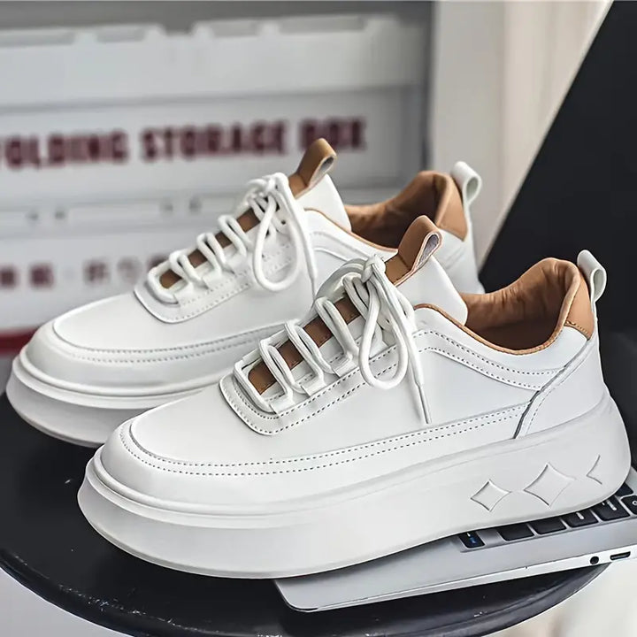 Close-up of the leather upper on men's trainers