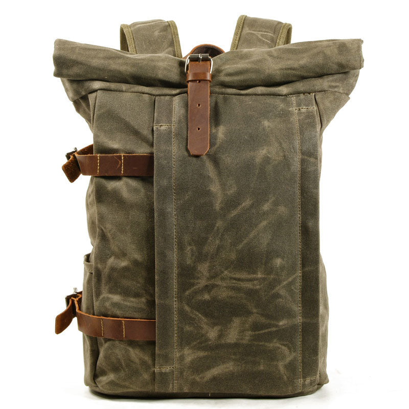 Canvas Roll-Top Vintage Motorcycle Backpack Mens