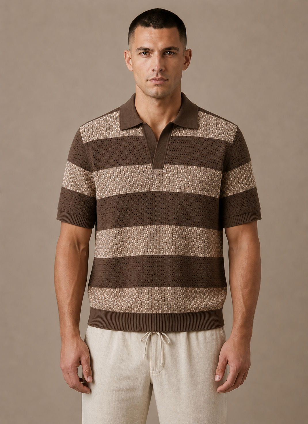 Men's Striped Breathable Cotton Polo Shirt Smart Casual Fit