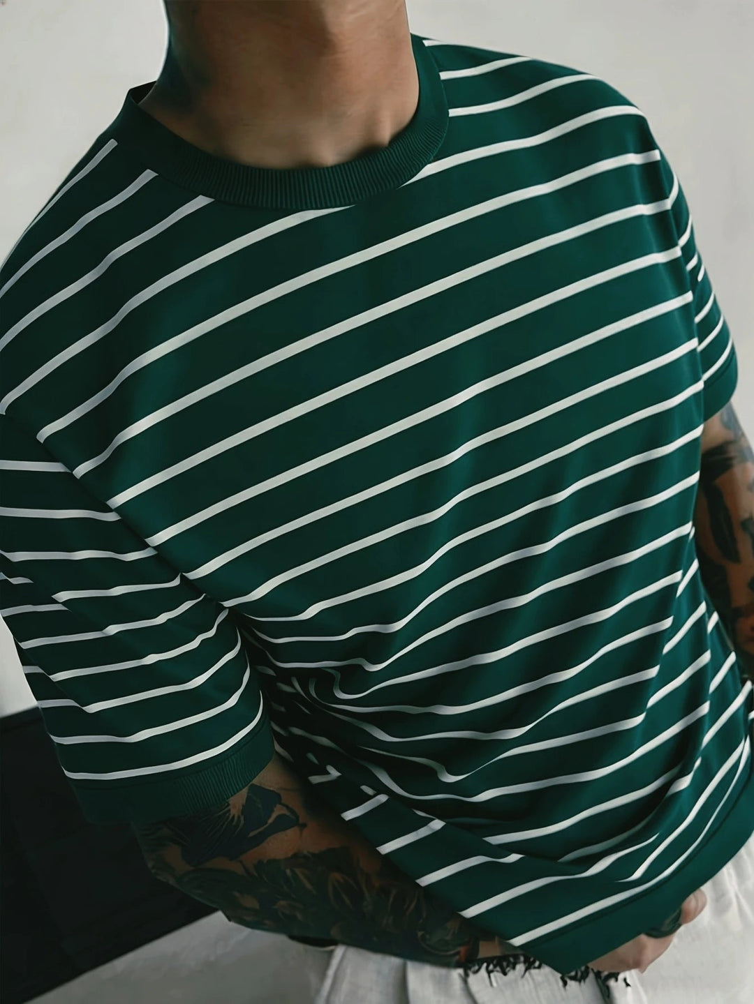 Men's Striped Knit Crew Neck T-Shirt Claret