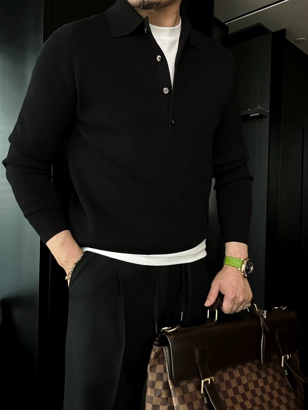Men's Knitted Long Sleeve Polo Sweater