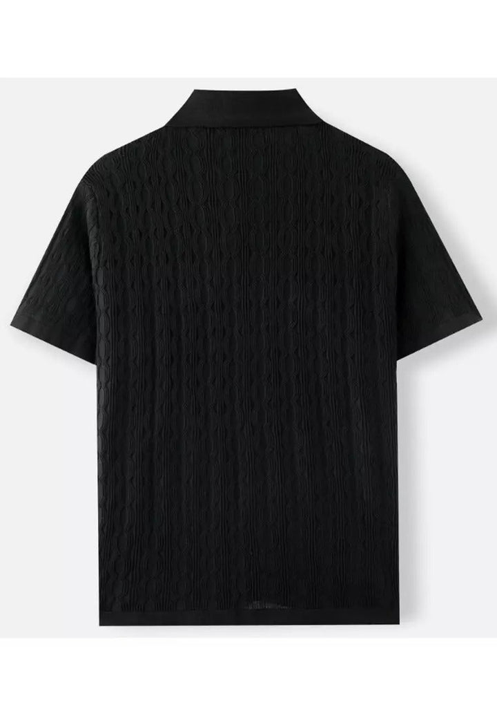 Structured Cable Knit Short-Sleeve Shirt
