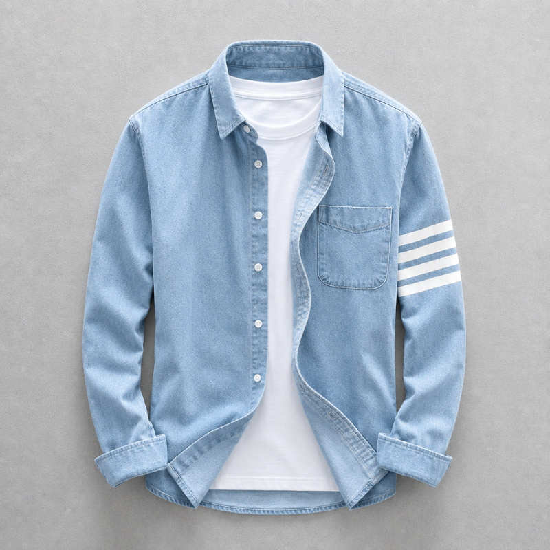 Men's Denim Shirt Tailored Fit Washed Blue