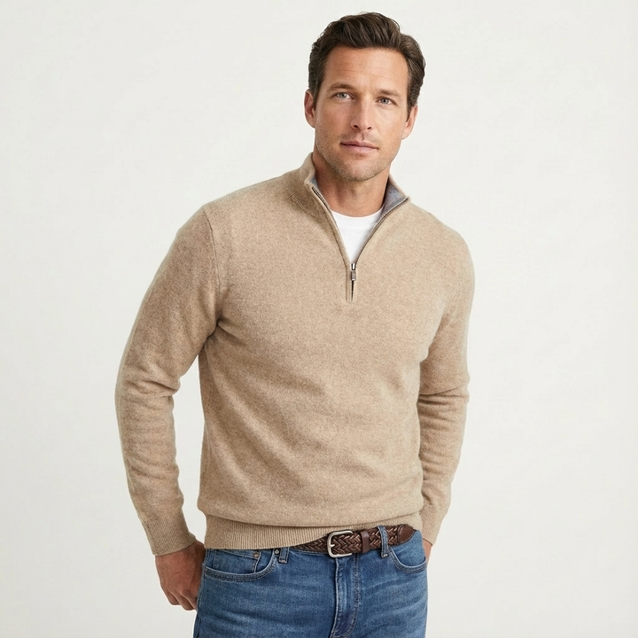 Men's Quarter Zip Knit Jumper With Stand Collar