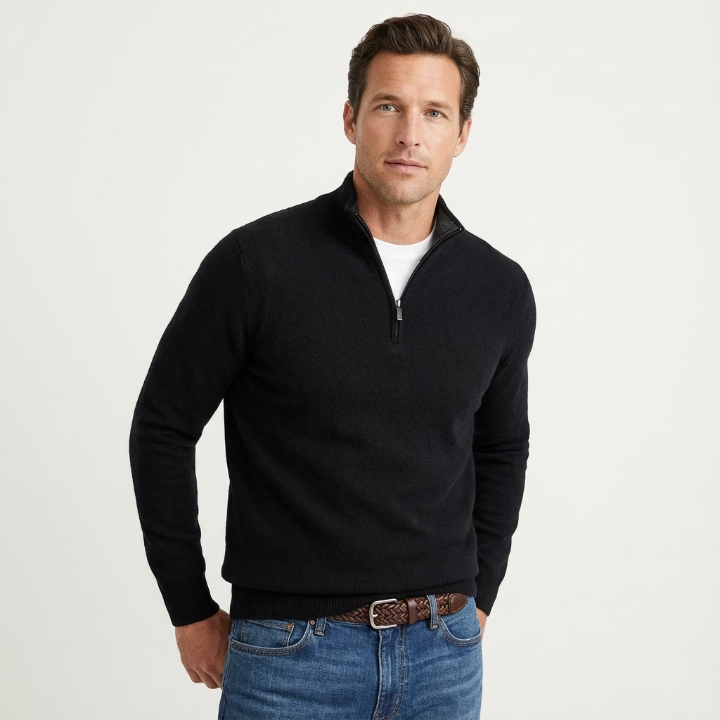 Men's Quarter Zip Knit Jumper With Stand Collar