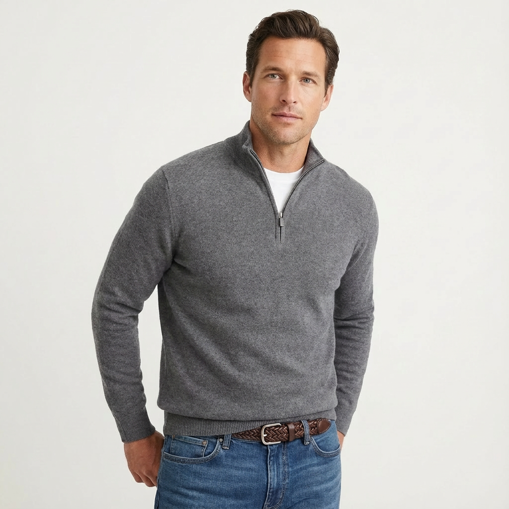 Men's Quarter Zip Knit Jumper With Stand Collar
