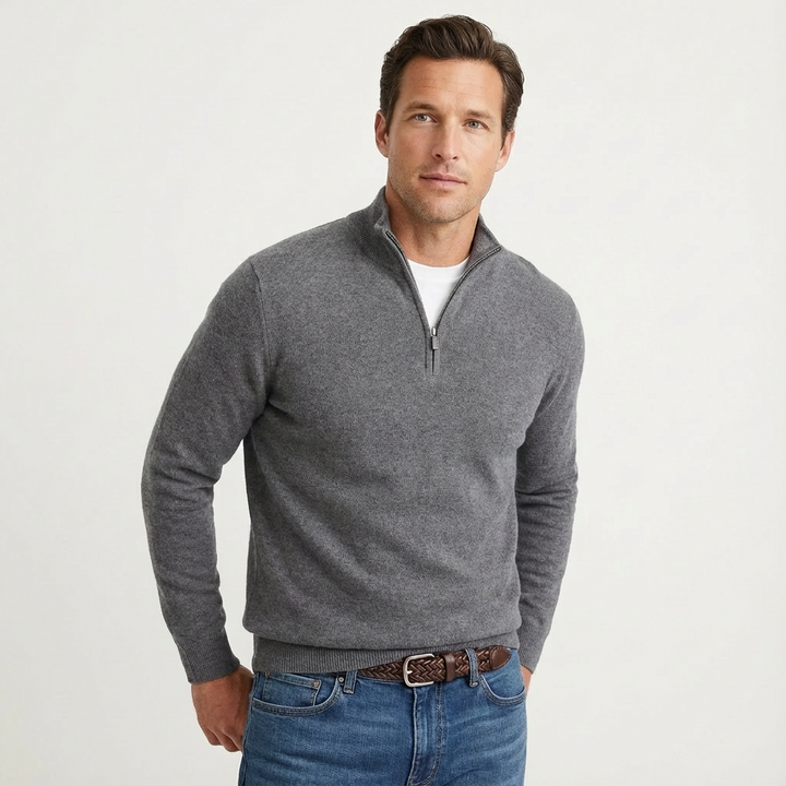 Men's Quarter Zip Knit Jumper With Stand Collar