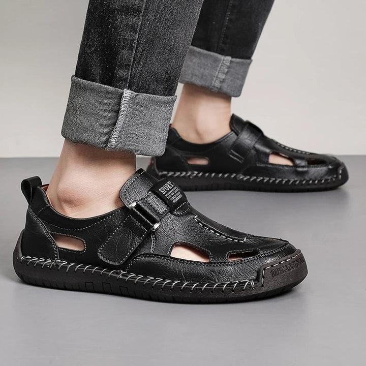 Men's loafer showing its structured heel and sole
