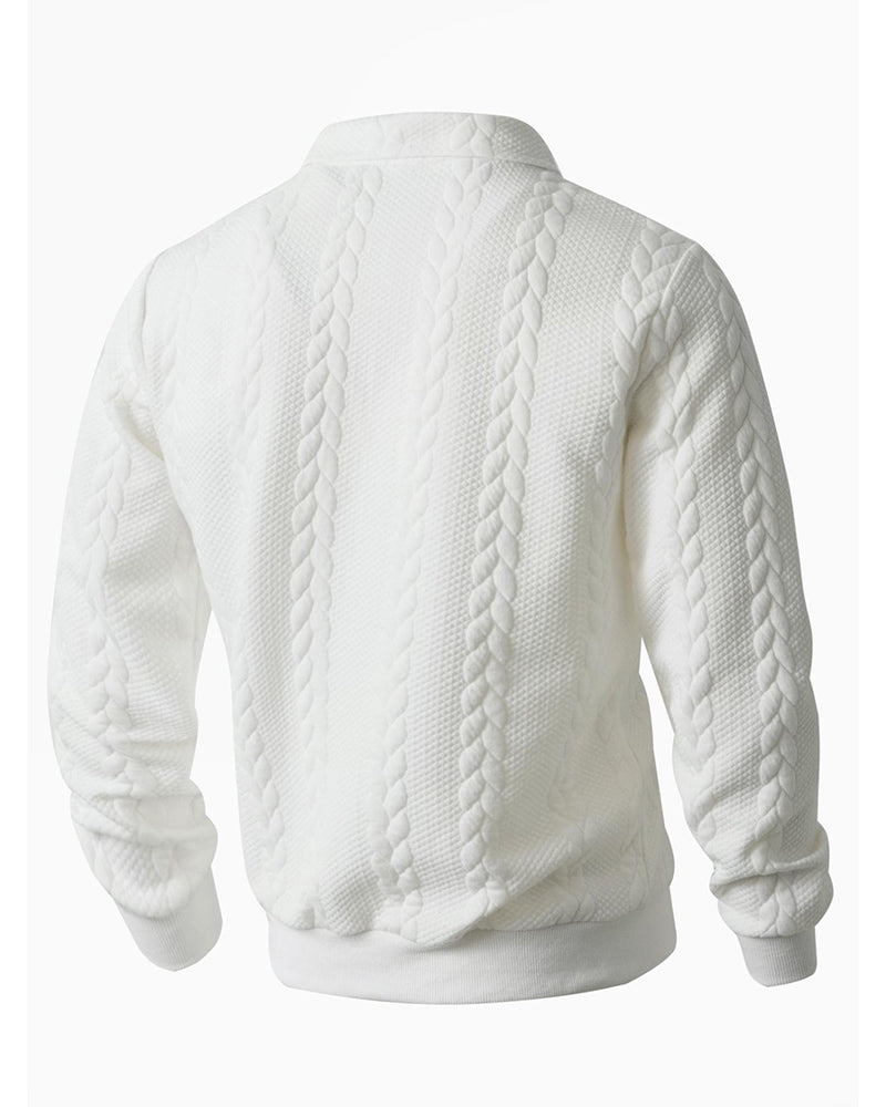 Close-up of the half-zip neckline on a men's cotton-blend hoodie