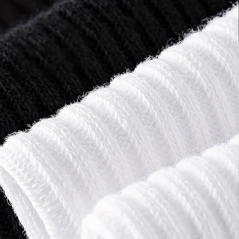 Men's Vertical Pattern Mid-Calf Socks Breathable Business Black