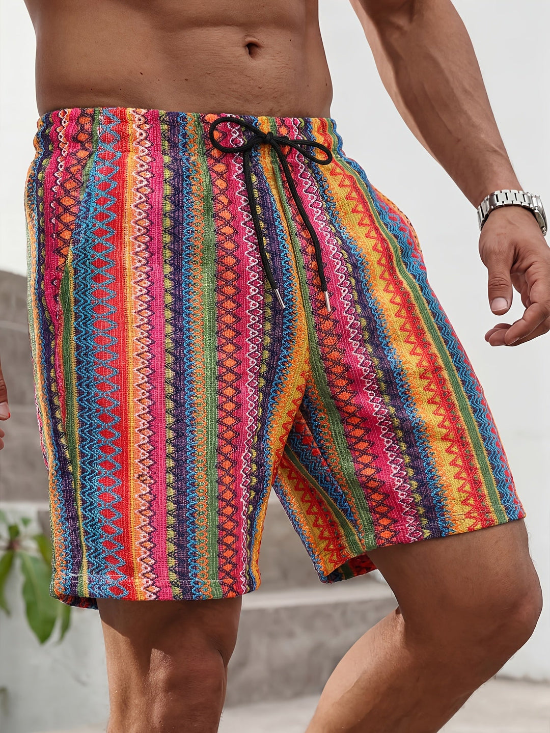 Close-up of the waistband and drawstring on the men's shorts