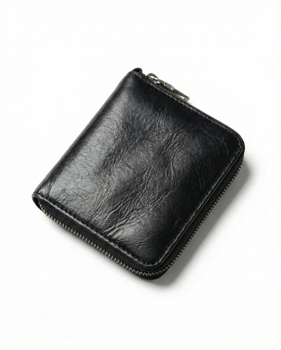 Compact Cowhide Leather Zip Wallet Men’s