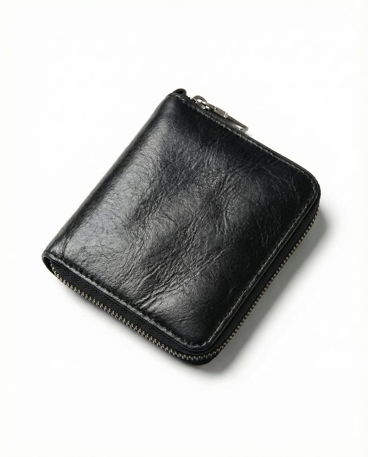Compact Cowhide Leather Zip Wallet Men’s