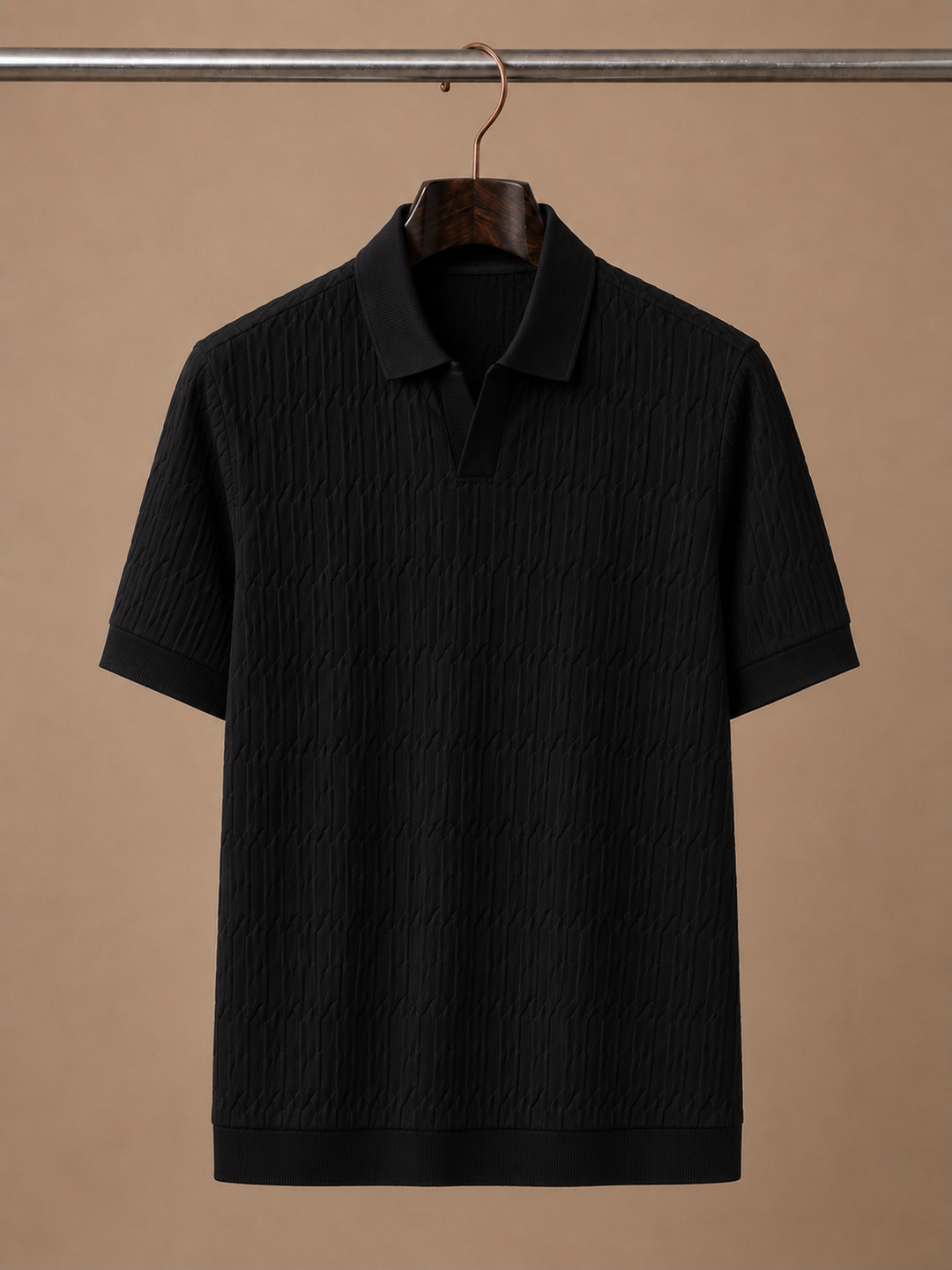 Men's Soft Textured Knit Polo Shirt Breathable Summer