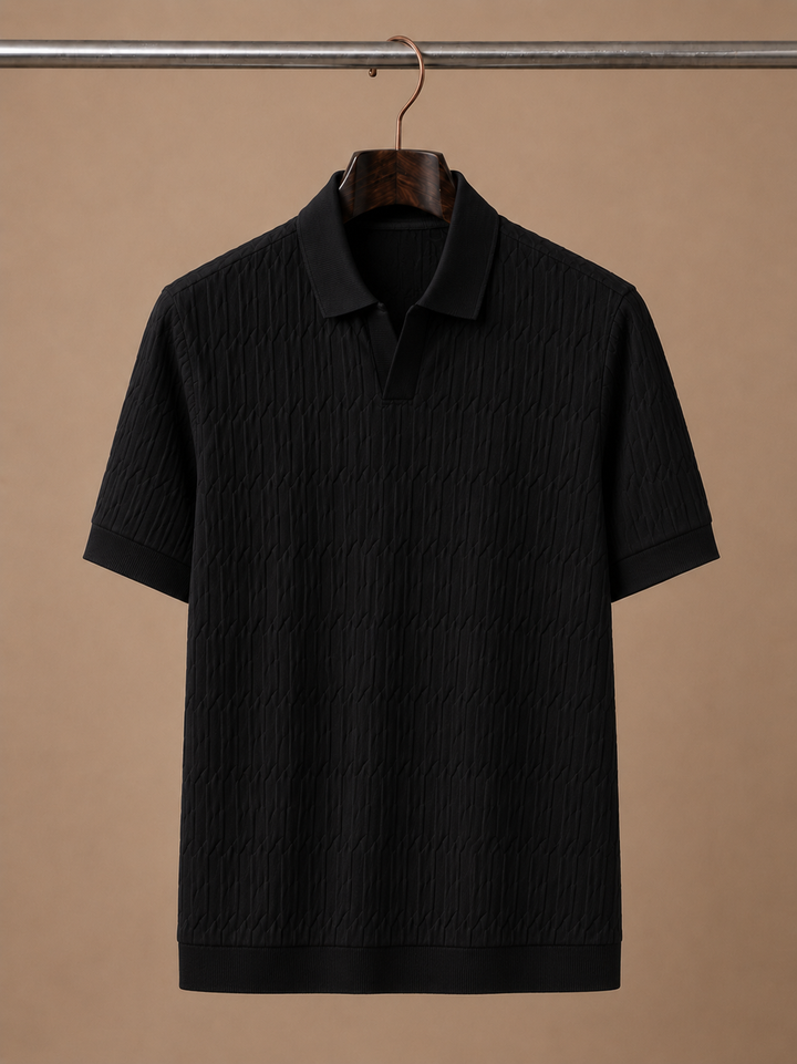 Men's Soft Textured Knit Polo Shirt Breathable Summer