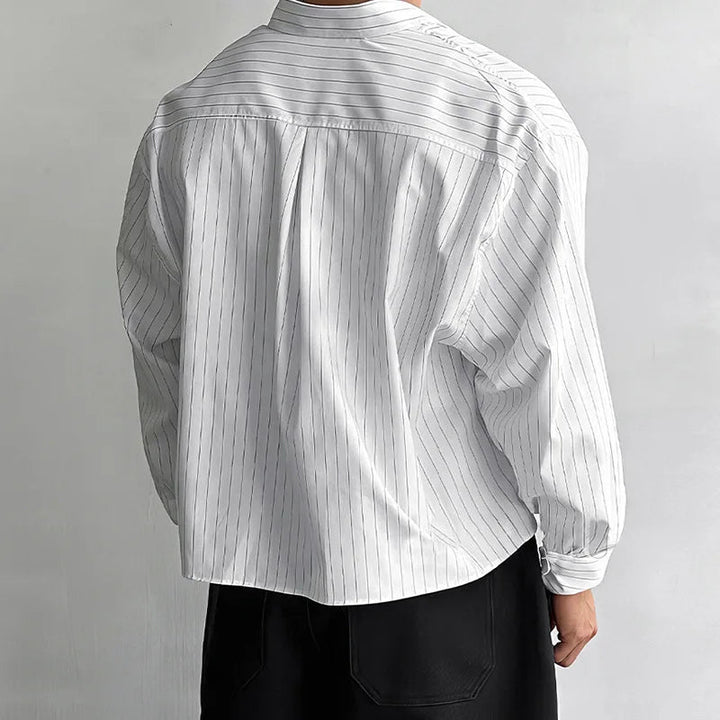 Men's Striped Breathable Loose Fit Long Sleeve Shirt White