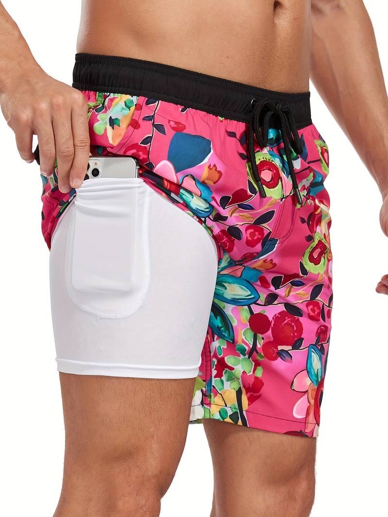 Men's Flamingo Print Swim Shorts Relaxed Fit