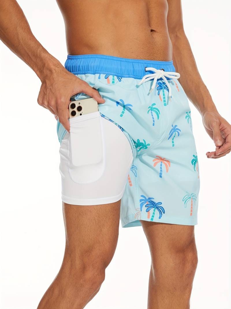 Men's Flamingo Print Swim Shorts Relaxed Fit