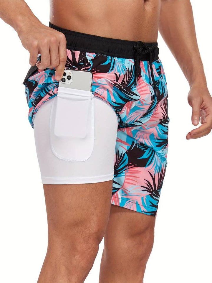 Men's Flamingo Print Swim Shorts Relaxed Fit