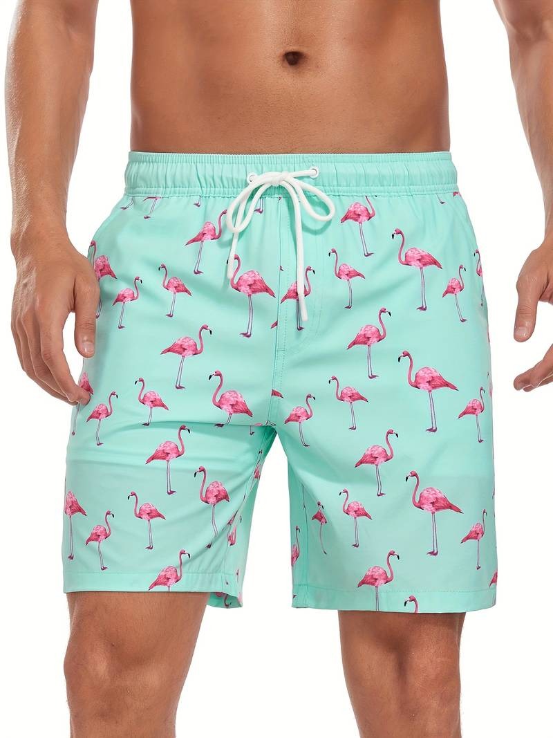 Men's Flamingo Print Swim Shorts Relaxed Fit