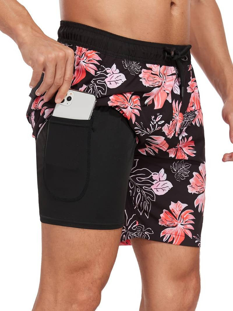 Men's Flamingo Print Swim Shorts Relaxed Fit