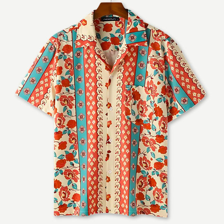 Men's Floral Print Camp Shirt Retro Holiday Style
