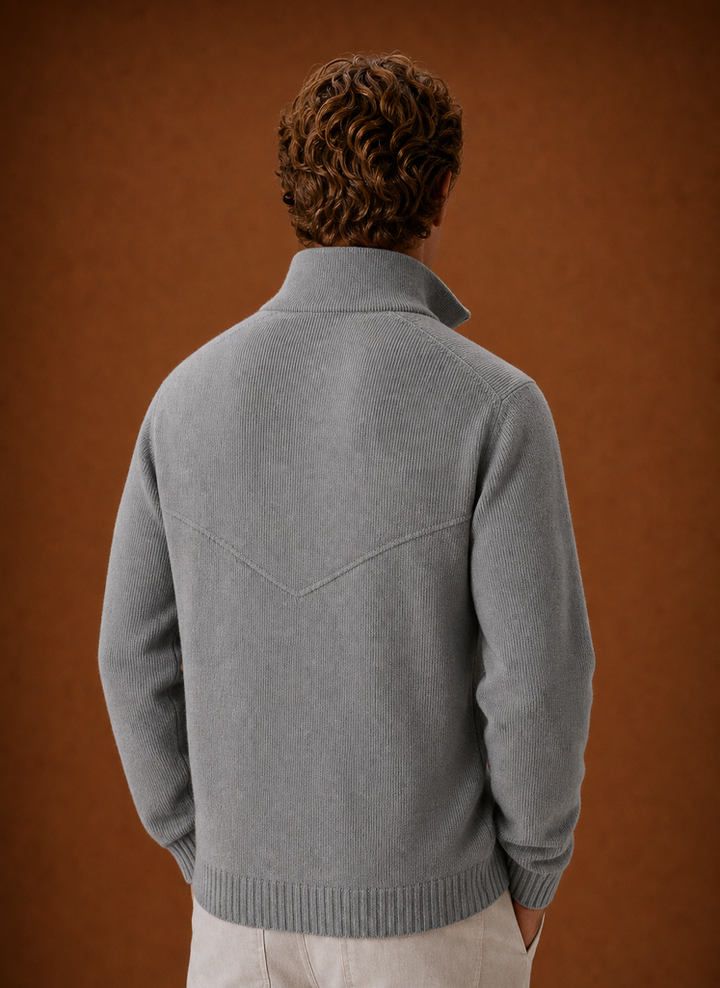 Men's full-zip cardigan jacket presented for everyday layering
