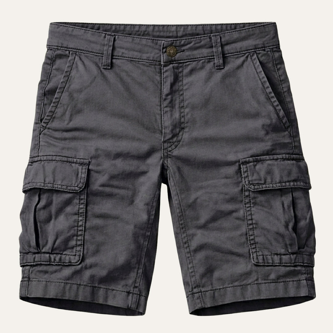 Detail of side cargo pocket on men's regular fit shorts