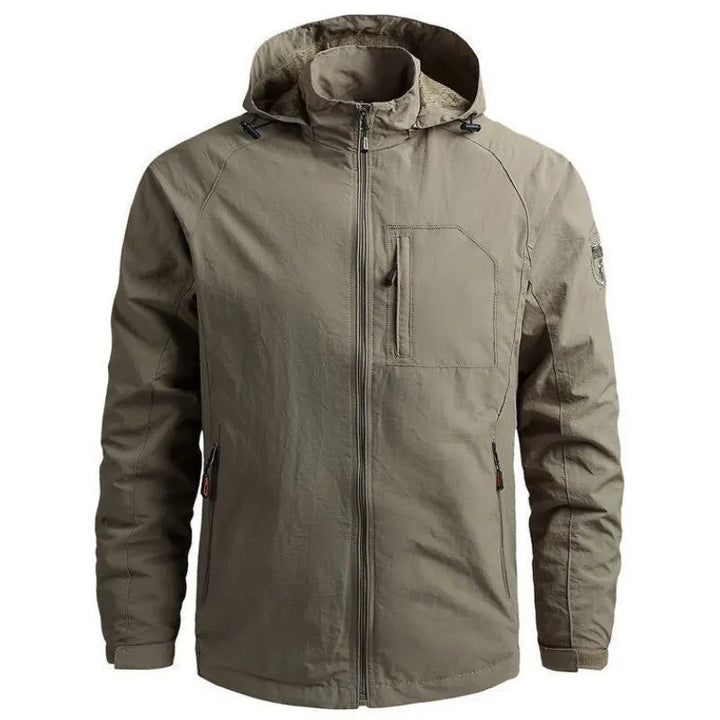 Close-up of the jacket's practical front zip pockets