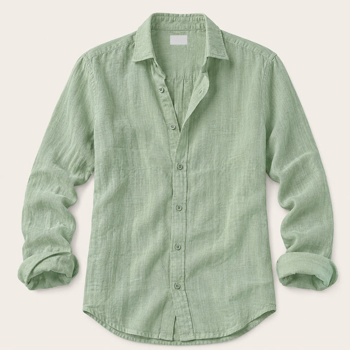 Men's long sleeve relaxed slim fit shirt worn by model