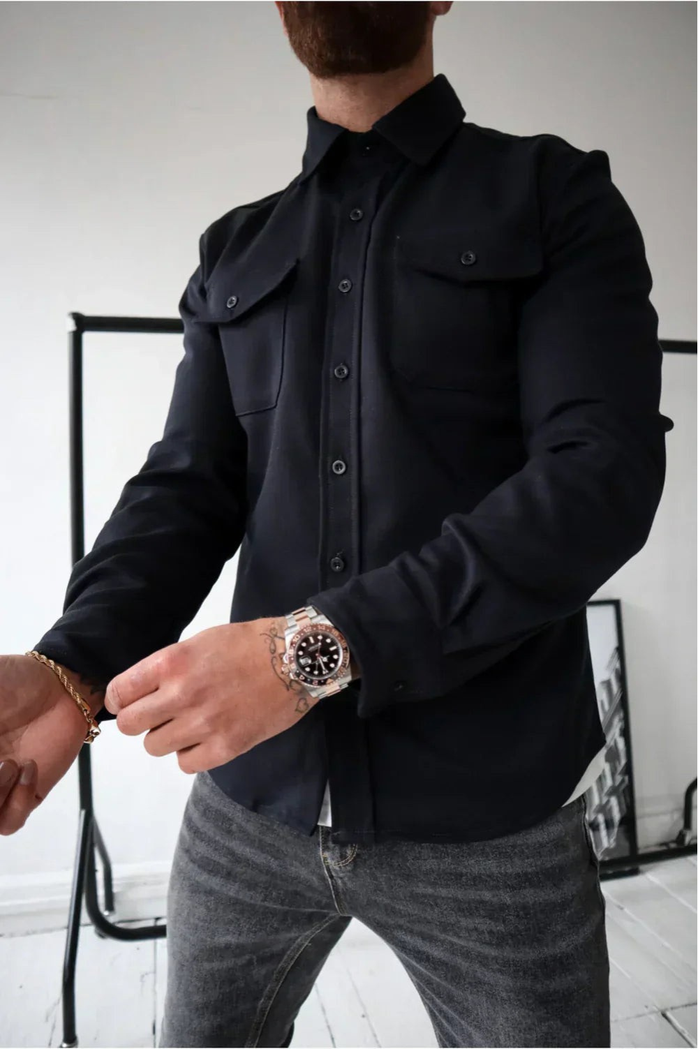 Men's Relaxed Fit Long Sleeve Overshirt With Chest Pockets