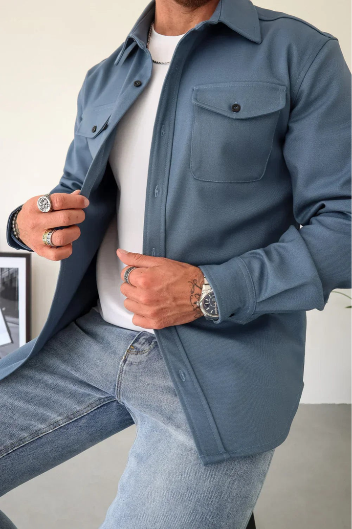Men's Relaxed Fit Long Sleeve Overshirt With Chest Pockets