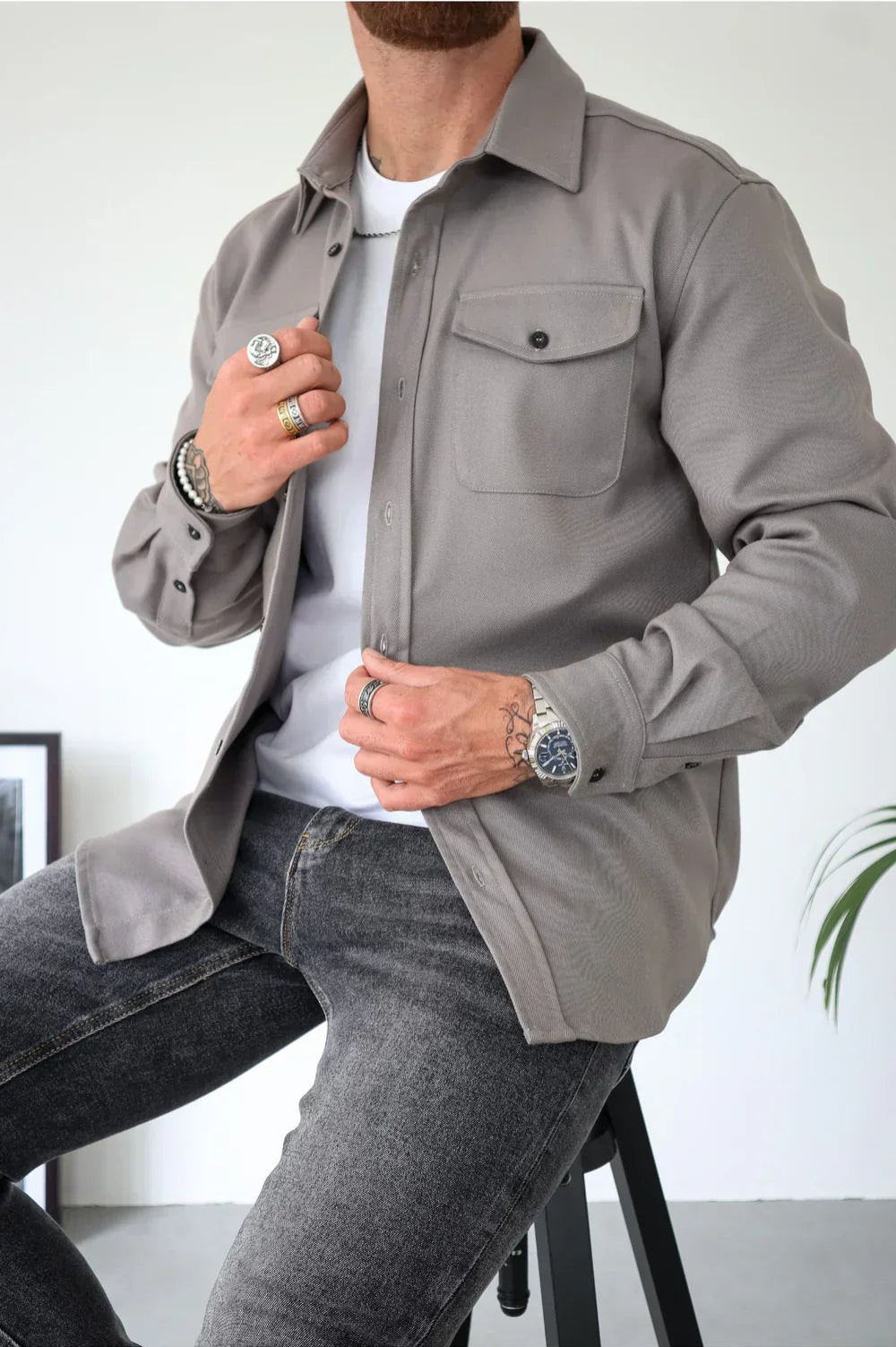Men's overshirt displayed from the back with a relaxed fit