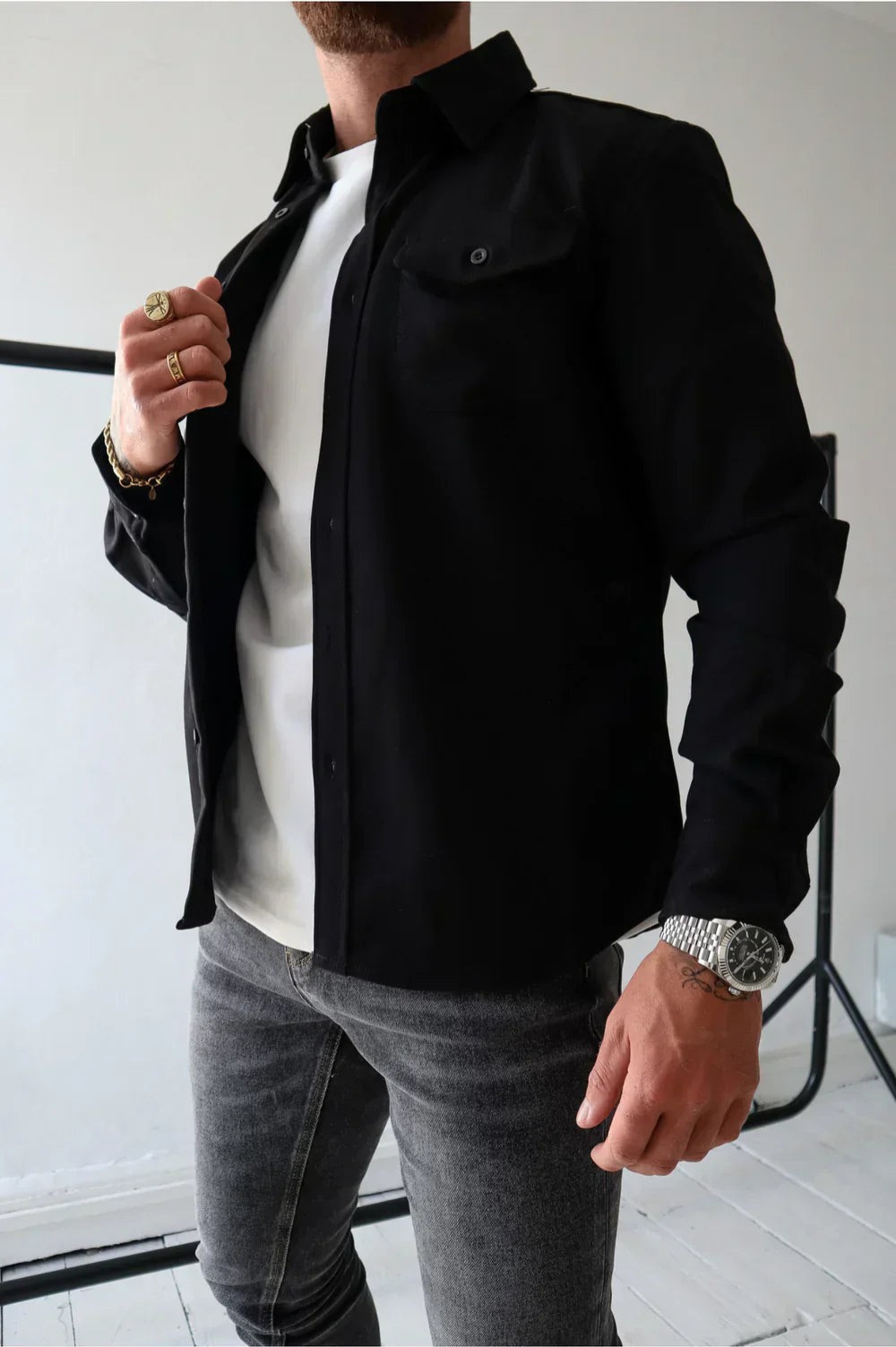 Men's Relaxed Fit Long Sleeve Overshirt With Chest Pockets