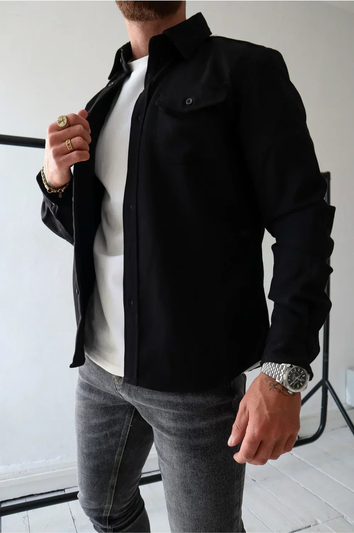 Men's Relaxed Fit Long Sleeve Overshirt With Chest Pockets