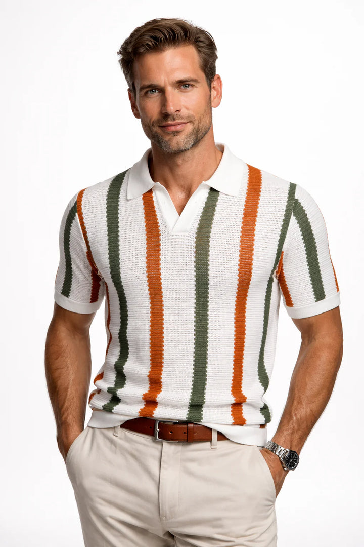 Vintage Striped Knit Polo Shirt