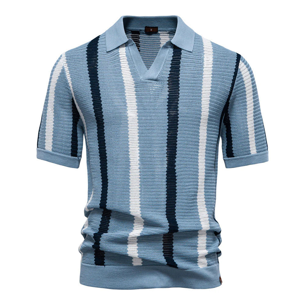 Vintage Striped Knit Polo Shirt